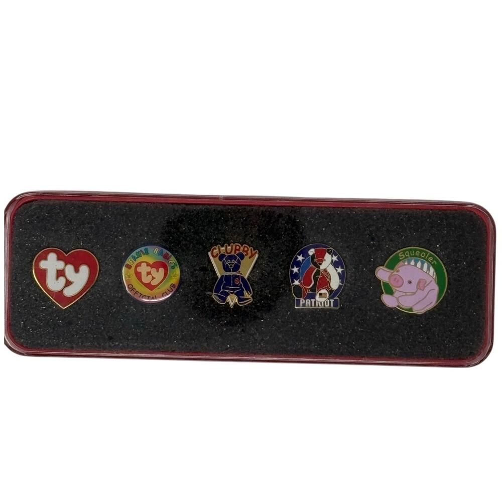 Vintage 90s TY Beanie Baby Pins: TY Logo, TY Club, Clubby, Patriot, Squealer